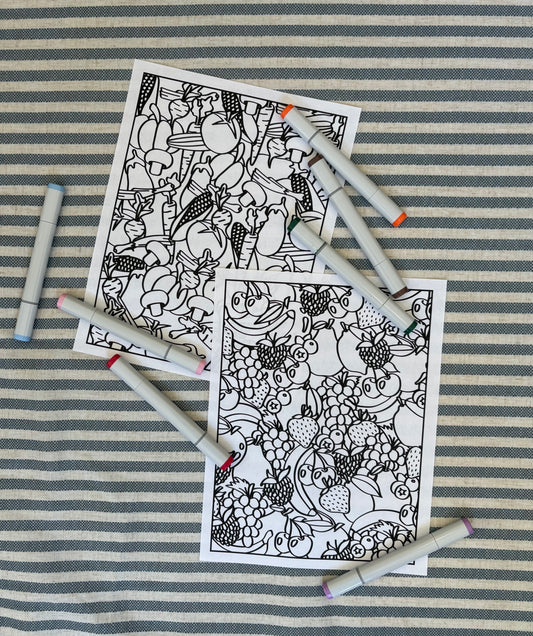 Fruits + Veggies • Printable Coloring Pages